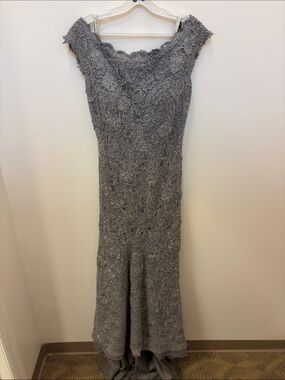Rina diMontella Embellished Lace Mermaid Gown - Gray